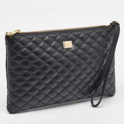 Dolce & Gabbana Black Quilted Leather Zip Wristlet Clutch