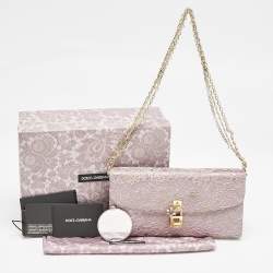 Dolce & Gabbana Pink Lace and Satin Padlock Chain Clutch