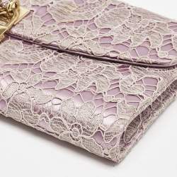 Dolce & Gabbana Pink Lace and Satin Padlock Chain Clutch