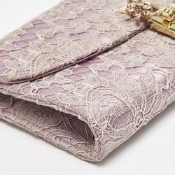 Dolce & Gabbana Pink Lace and Satin Padlock Chain Clutch
