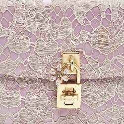 Dolce & Gabbana Pink Lace and Satin Padlock Chain Clutch