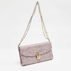 Dolce & Gabbana Pink Lace and Satin Padlock Chain Clutch