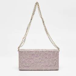 Dolce & Gabbana Pink Lace and Satin Padlock Chain Clutch