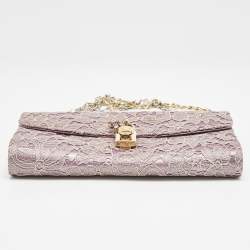 Dolce & Gabbana Pink Lace and Satin Padlock Chain Clutch