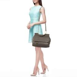 Dolce & Gabbana Grey Leather Maxi Miss Sicily Top Handle Bag