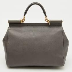 Dolce & Gabbana Grey Leather Maxi Miss Sicily Top Handle Bag