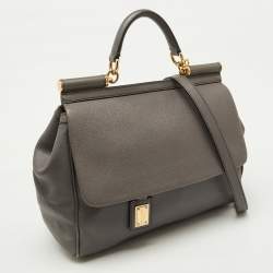 Dolce & Gabbana Grey Leather Maxi Miss Sicily Top Handle Bag