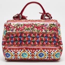 مملوكة مسبقًا Dolce & Gabbana Bambino Red/Multicolor Fabric Mini Miss Sicily Top Handle Bag