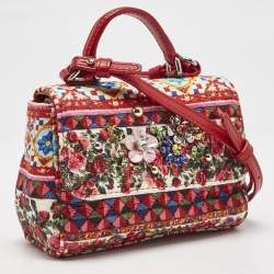 مملوكة مسبقًا Dolce & Gabbana Bambino Red/Multicolor Fabric Mini Miss Sicily Top Handle Bag