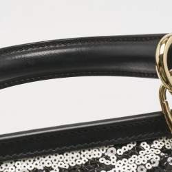 Dolce & Gabbana Black/White Sequins and Calf Hair Large Miss Sicily Top Handle Bag