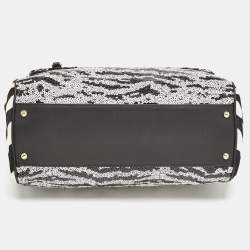 Dolce & Gabbana Black/White Sequins and Calf Hair Large Miss Sicily Top Handle Bag
