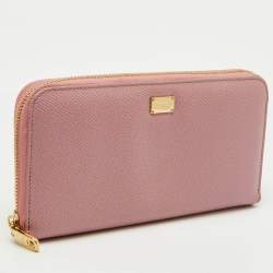 Dolce & Gabbana Pink Leather Zip Around Wallet