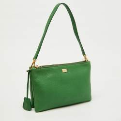 Dolce & Gabbana Green Leather Double Zip Shoulder Bag