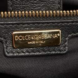 Pre Owned Dolce & Gabbana Black Crochet and Leather Floral Miss Sicily Top Handle Bag