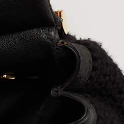 Pre Owned Dolce & Gabbana Black Crochet and Leather Floral Miss Sicily Top Handle Bag
