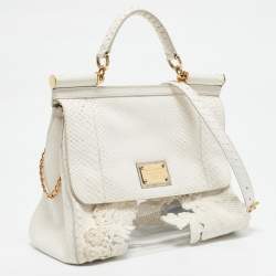 Dolce & Gabbana White Python and PVC Large Miss Sicily Top Handle Bag