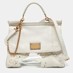 Dolce & Gabbana White Python and PVC Large Miss Sicily Top Handle Bag