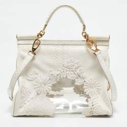 Dolce & Gabbana White Python and PVC Large Miss Sicily Top Handle Bag