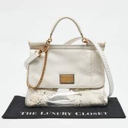 Dolce & Gabbana White Python and PVC Large Miss Sicily Top Handle Bag