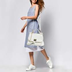 Dolce & Gabbana White Python and PVC Large Miss Sicily Top Handle Bag