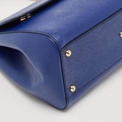 Pre Owned Dolce & Gabbana Blue Leather Regular Miss Sicily Top Handle Bag