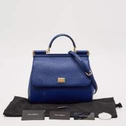 Pre Owned Dolce & Gabbana Blue Leather Regular Miss Sicily Top Handle Bag