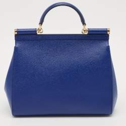 Pre Owned Dolce & Gabbana Blue Leather Regular Miss Sicily Top Handle Bag