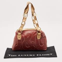 Pre Owned  D&G Burgundy/Beige Leather and Lizard Embossed Logo Shoulder Bag