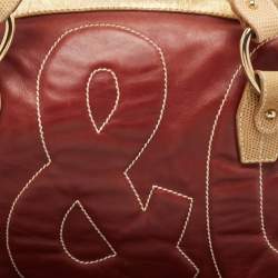 Pre Owned  D&G Burgundy/Beige Leather and Lizard Embossed Logo Shoulder Bag