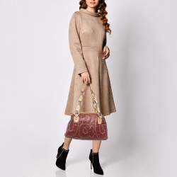 Pre Owned  D&G Burgundy/Beige Leather and Lizard Embossed Logo Shoulder Bag