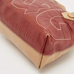 Pre Owned  D&G Burgundy/Beige Leather and Lizard Embossed Logo Shoulder Bag