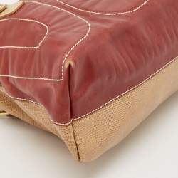 Pre Owned  D&G Burgundy/Beige Leather and Lizard Embossed Logo Shoulder Bag