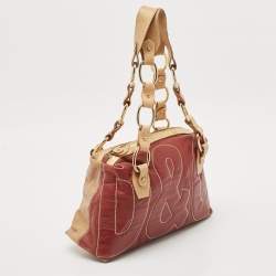 Pre Owned  D&G Burgundy/Beige Leather and Lizard Embossed Logo Shoulder Bag