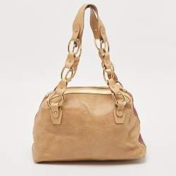 Pre Owned  D&G Burgundy/Beige Leather and Lizard Embossed Logo Shoulder Bag