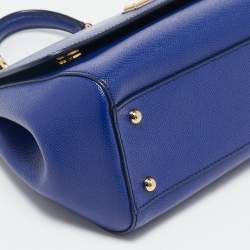Pre Owned Dolce & Gabbana Blue Leather Medium Miss Sicily Top Handle Bag