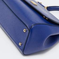 Pre Owned Dolce & Gabbana Blue Leather Medium Miss Sicily Top Handle Bag