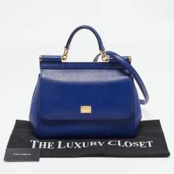 Pre Owned Dolce & Gabbana Blue Leather Medium Miss Sicily Top Handle Bag