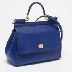 Pre Owned Dolce & Gabbana Blue Leather Medium Miss Sicily Top Handle Bag