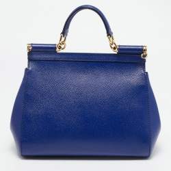 Pre Owned Dolce & Gabbana Blue Leather Medium Miss Sicily Top Handle Bag