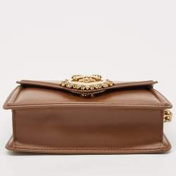 Pre Owned Dolce & Gabbana Brown Leather Small Devotion Top Handle Bag