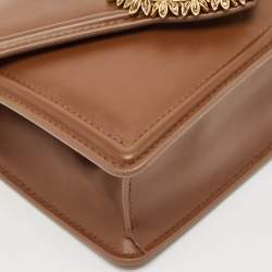 Pre Owned Dolce & Gabbana Brown Leather Small Devotion Top Handle Bag