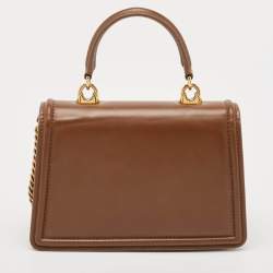 Pre Owned Dolce & Gabbana Brown Leather Small Devotion Top Handle Bag