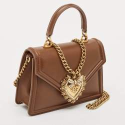 Pre Owned Dolce & Gabbana Brown Leather Small Devotion Top Handle Bag