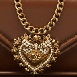 Pre Owned Dolce & Gabbana Brown Leather Small Devotion Top Handle Bag