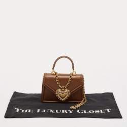 Pre Owned Dolce & Gabbana Brown Leather Small Devotion Top Handle Bag