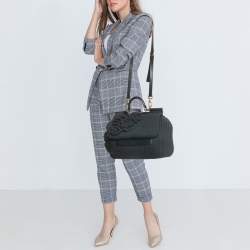 Dolce & Gabbana Black/Grey Wool and Leather Large Miss Sicily Top Handle Bag