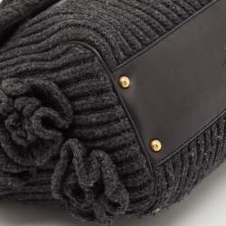 Dolce & Gabbana Black/Grey Wool and Leather Large Miss Sicily Top Handle Bag