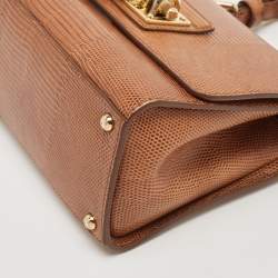 Dolce & Gabbana Brown Lizard Embossed Leather Small Miss Monica Top Handle Bag