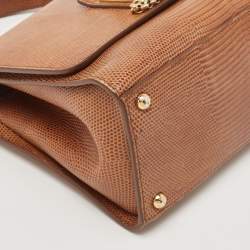 Dolce & Gabbana Brown Lizard Embossed Leather Small Miss Monica Top Handle Bag