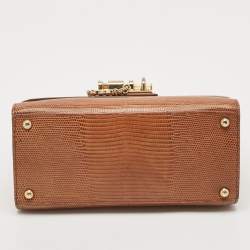 Dolce & Gabbana Brown Lizard Embossed Leather Small Miss Monica Top Handle Bag